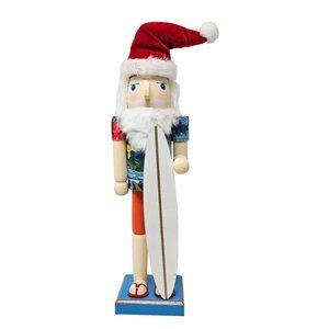 Surfing Santa Surfer Surfboard Wood 14" Nutcracker - Christmas Gift
